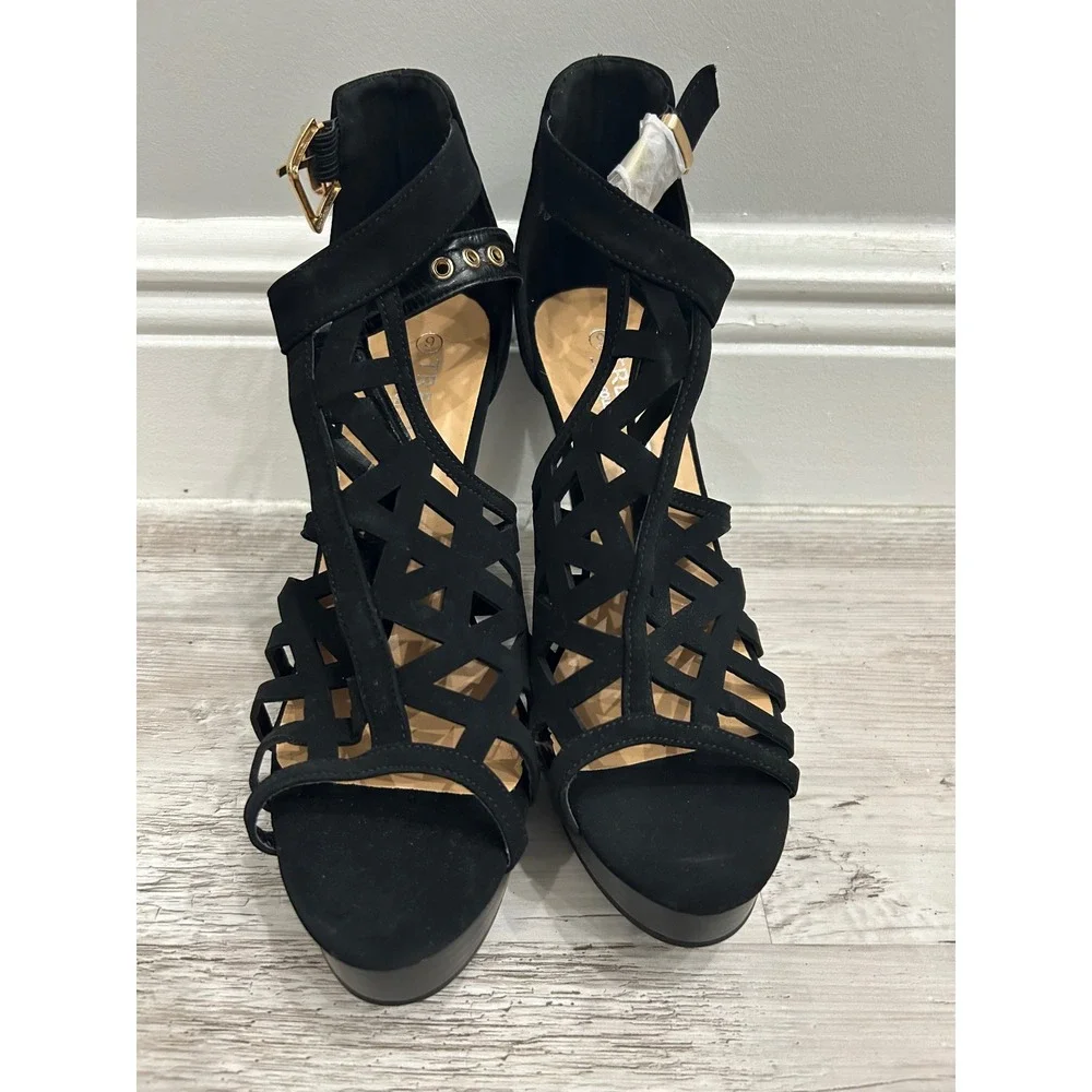 Trends up Collection Bonica 1 Womens Black Cage Platform Stiletto Sandals Size 9